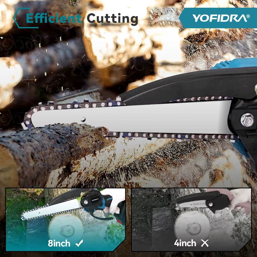 YOFIDRA Akku Kettensäge 3000 W mit 8 Zoll Bürstenmotor, Blau, kompatibel mit Makita Akku - Bild 2