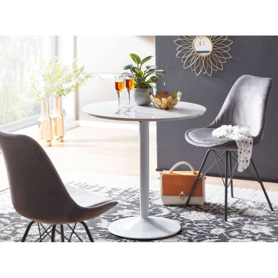 Moderner quadratischer Esstisch aus MDF und Stahl, weiß lackiert, B/T/H: 75 x 75 x 74 cm - Bild 4