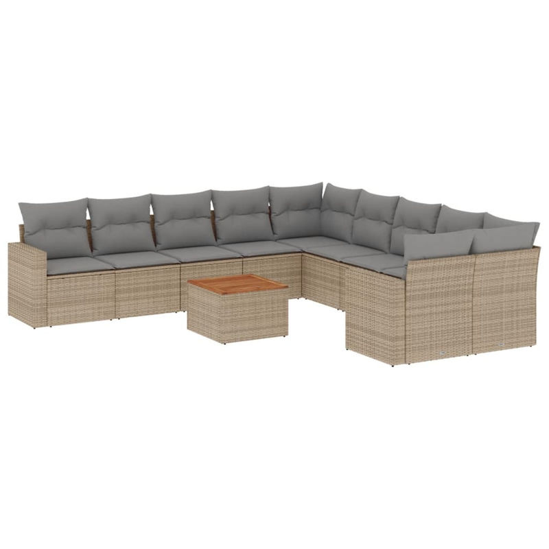 Vidaxl Gartenmöbel-Set aus Polyrattan und Akazie mit 11 Teilen und Kissen, Beige - Bild 2