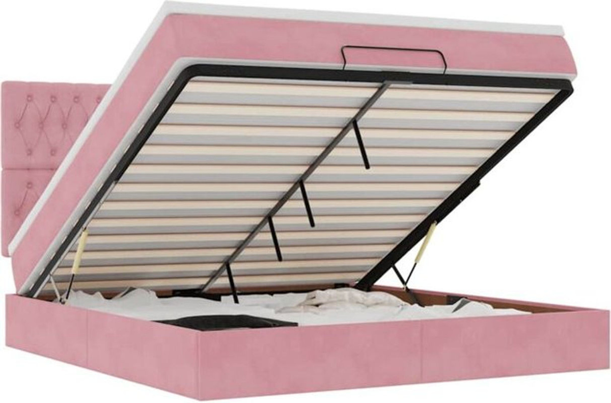 Vidaxl Ottoman Polsterbett mit Matratzen und LED in Rosa aus Samt, B/T/H: 160 x 200 x 118 cm - Bild 1