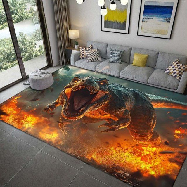 VIKAMA Tyrannosaurus Rex Thementeppich mit 3D-Flammenmuster für dein Wohnzimmer - Bild 1