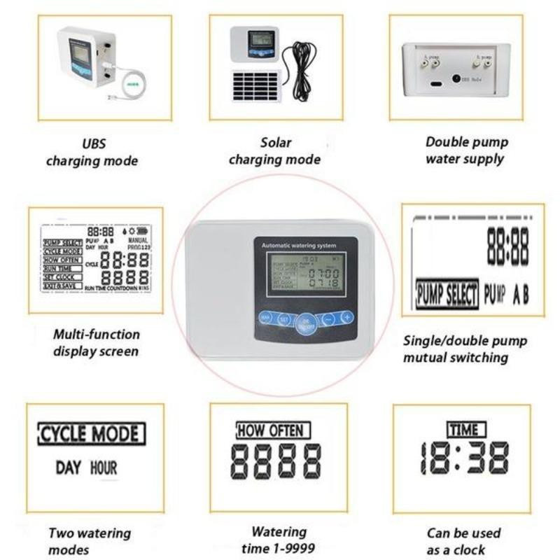 Bling Bling Goods Automatisches Garten-Tropfbewässerungssystem mit Solar-Controller, digitalem Timer und Doppel-Pumpe - Bild 5