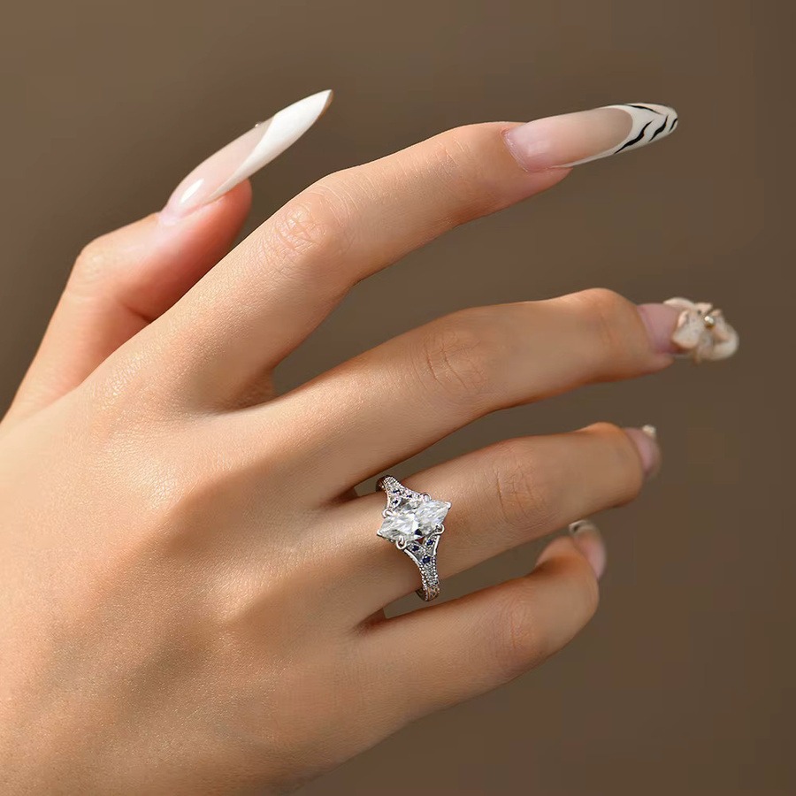 ATTAGEMS Ring, 925 Silber, Moissanit, Saphir, Damen - Bild 3