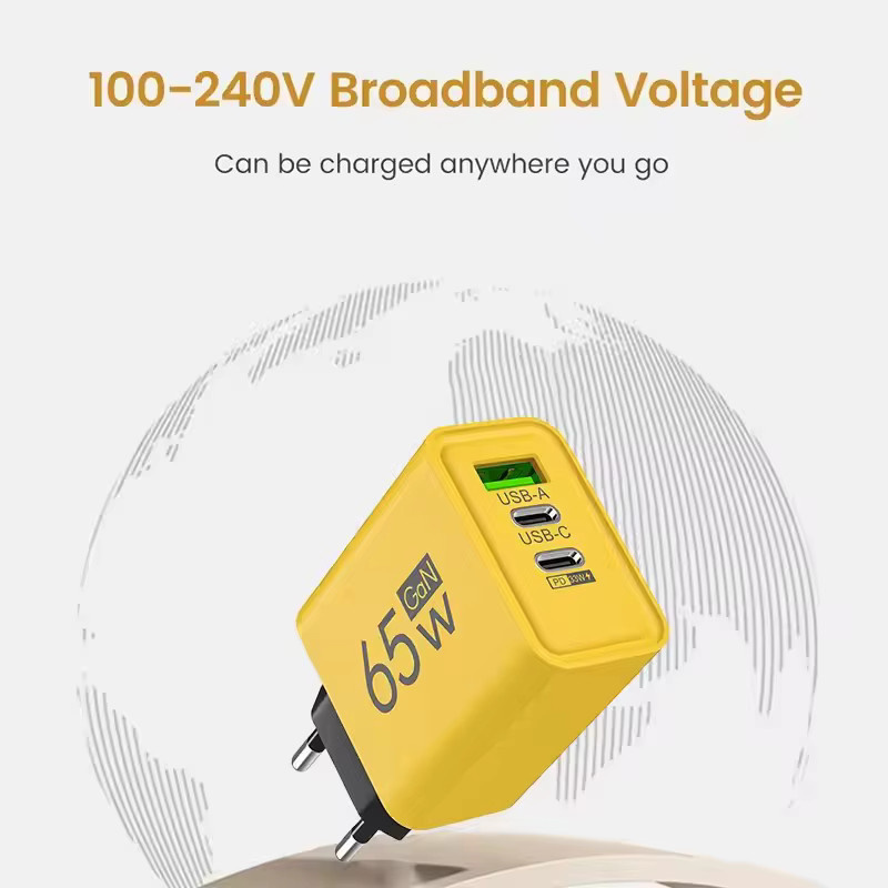GaN USB Typ C PD 3.0 Schnellladegerät Quick Charge Wandladegerät in Gelb für iPhone 15, Xiaomi, Huawei, Samsung und OnePlus - Bild 3