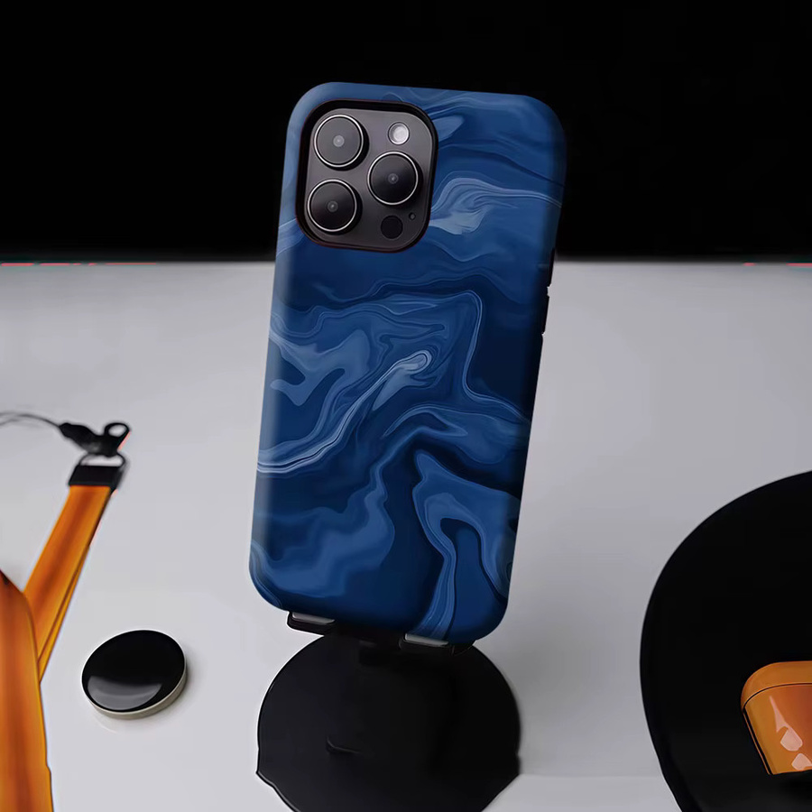 Aurbe Matte 2-in-1 MagSafe Hülle mit Tiefsee-Wellen-Design für iPhone 17 16 15 14 Plus Pro Max, Stoßfeste Hartschale, Blau - Bild 4