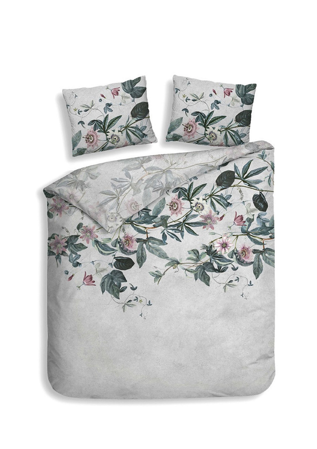 Heckett & Lane Mako-Satin Bettwäsche Kanya Multi Passionsblume Tropic grün B/H: 135 x 200 cm mit Kissen 80 x 80 cm - Bild 1
