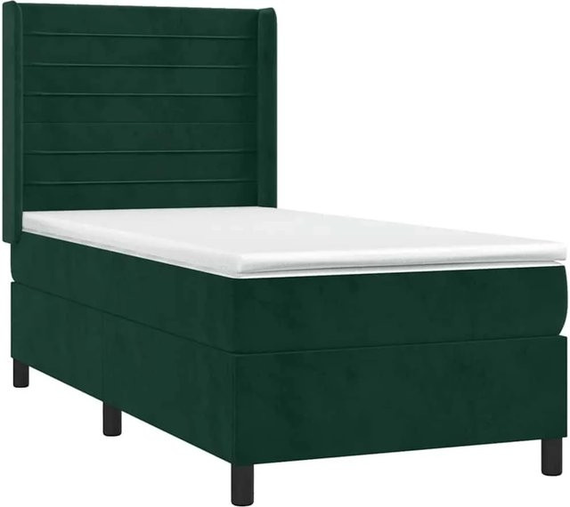 vidaXL Boxspringbett mit Matratze in Dunkelgrün aus Samt mit LED-Unterbettbeleuchtung und USB-Anschluss B/T/H: 100 x 200 x 118 cm - Bild 1