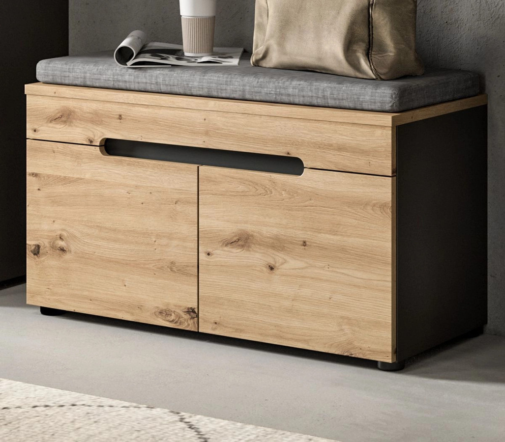 Garderobe Sitzbank Cooper Schuhregal in Eiche und Grau, Breite: 80 cm - Bild 1