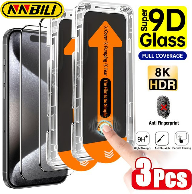 NNBILI 3er-Pack Displayschutzfolie mit oleophober Beschichtung für iPhone 11 bis iPhone 17 Pro Max, transparent - Bild 1