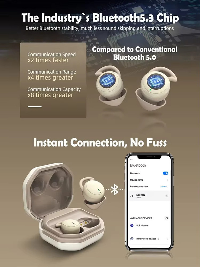 Arikasen Bluetooth-Ohrhörer in Black, kabellose In-Ear Schlaf-Ohrstöpsel mit Geräuschunterdrückung für kleine Ohrkanäle - Bild 5