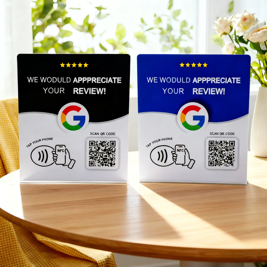 Hilo Programmierbarer NFC215 QR-Code Präsentationsständer für Google Reviews und Feedback in Blau - Bild 5
