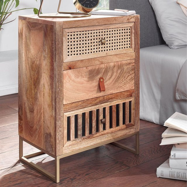 Nachttisch FineBuy aus Massivholz mit Wiener Geflecht in Braun, B/T/H: 60 x 30 x 40 cm - Bild 1