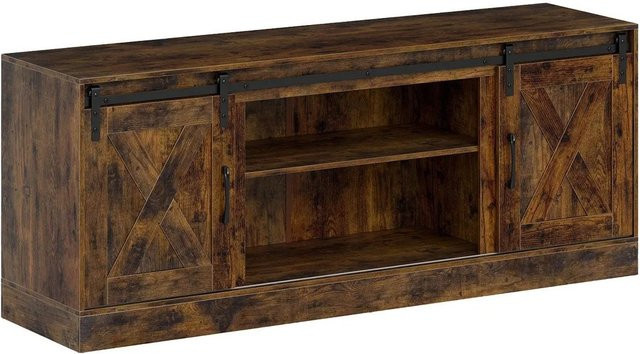 Costway TV-Schrank in Braun mit 2 Schiebetüren und verstellbaren Regalen, B/T/H: 150 x 39 x 60 cm - Bild 1
