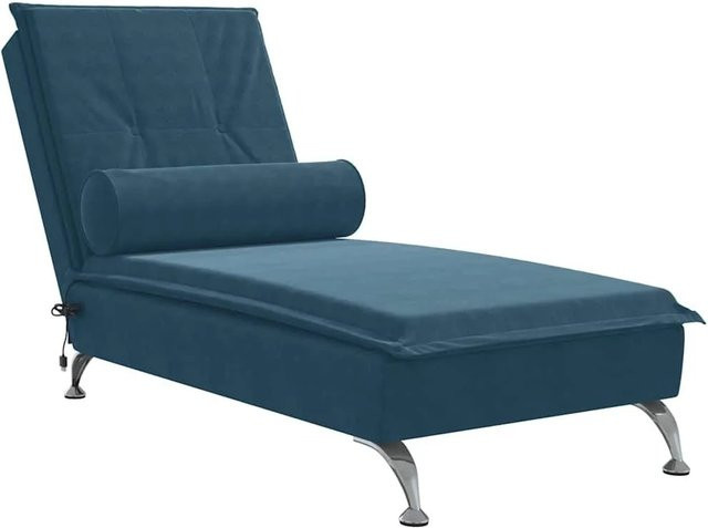 vidaXL Massage-Chaiselongue aus blauem Samt mit verstellbarer Kopfstütze und USB-Ladefunktion, B/T/H: 185,0 x 75,0 x 75,0 cm - Bild 1