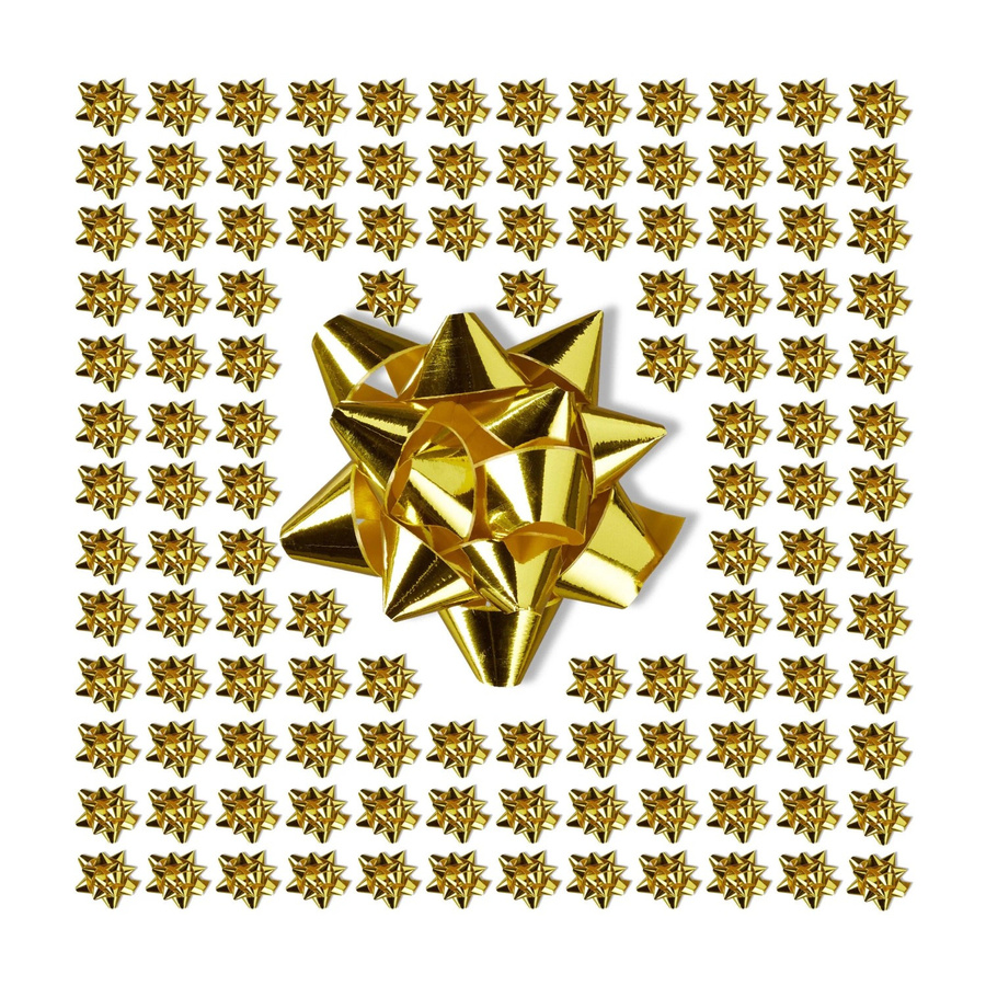 Relaxdays Geschenkschleifen Set Gold aus Polypropylen, Selbstklebend, B/T/H: 2 x 5 x 5 cm, 200 Stück - Bild 2