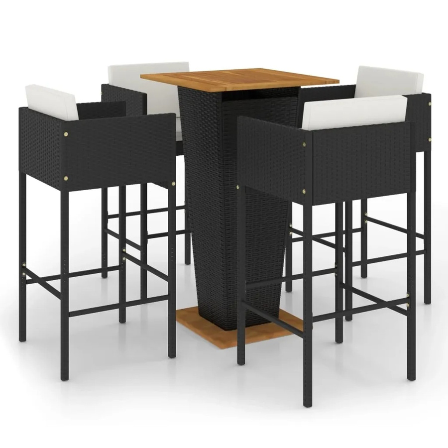 vidaXL 5-tlg Gartenbar-Set aus PE-Rattan und Akazienholz in Schwarz mit Kissen - Bild 2