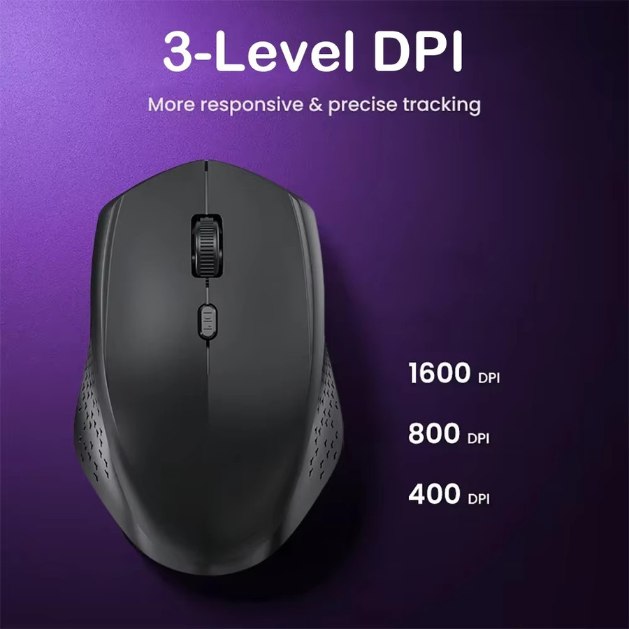 Kebidumei Drahtlose 2,4G Gaming Maus mit 1600 DPI, wiederaufladbare optische Maus mit Silent Click in Schwarz für PC, Laptop, Windows und Mac OS - Bild 3