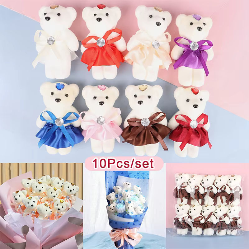 10er Set Bär-Figuren als Cartoon-Puppen für Hochzeitsdekoration und Geburtstagsgeschenke in Weiß und Mehrfarbig - Bild 2