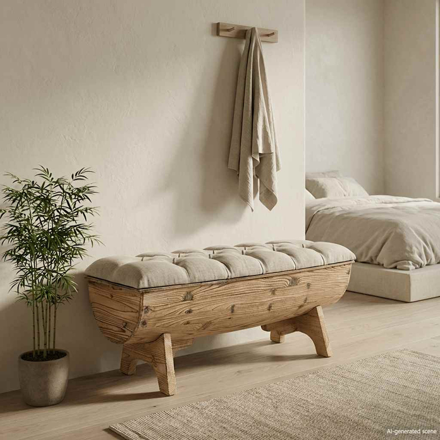 vidaXL Aufbewahrungsbank aus Tannenholz und Stoff in Beige oder Braun, B/T/H: 103 x 51 x 44 cm - Bild 3
