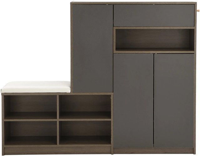 Merax Schuhbank mit Sitzfläche und Stauraum in Grau, B/T/H: 140 x 35 x 110 cm - Bild 1