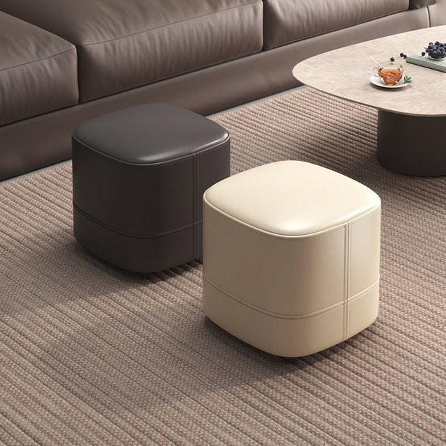 LIUSHADUOLA Luxus Polsterhocker aus Leder in Schwarz, quadratischer Hocker für Wohnzimmer und Schlafzimmer - Bild 1