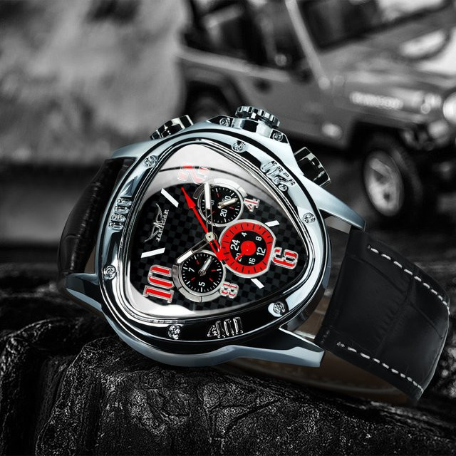 JARAGAR Armbanduhr, Automatik, Lederarmband, Schwarz, Herren - Bild 1
