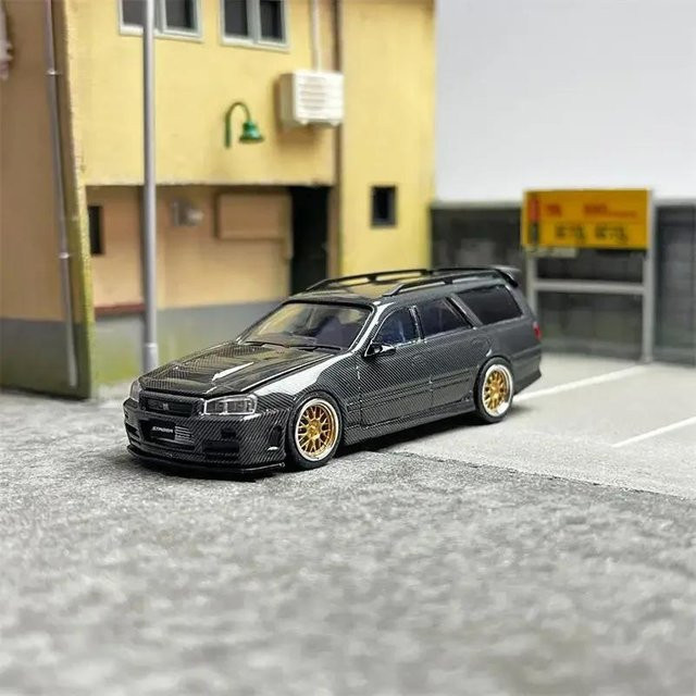 Linyi toy car Zoom 1:64 Gtr R34 Stagea Vollcarbon, Diecast Modellauto, öffnende Motorhaube, ab 14 Jahren - Bild 1