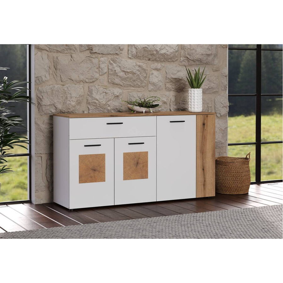 Sideboard Vitoria von Evoke Coast in Weiß und Eiche Nachbildung, B/H/T: 150 x 83 x 42 cm - Bild 2