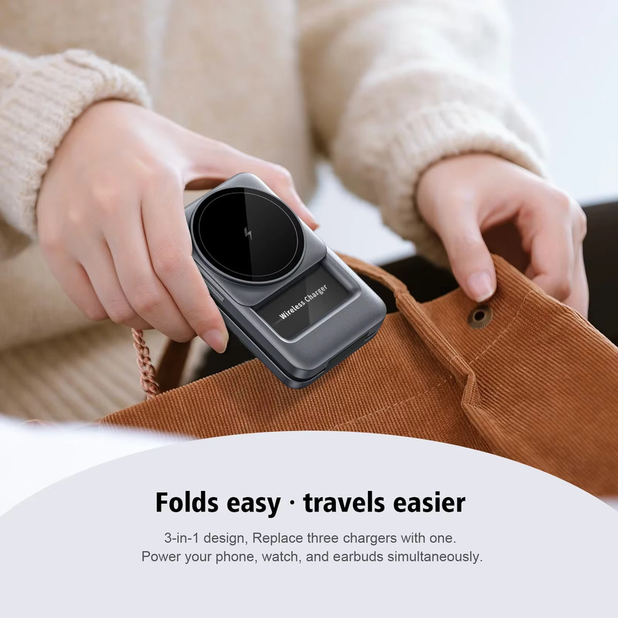 XIKCU 3-in-1 Magnetische Kabellose Ladestation für iPhone 12 bis 17, Apple Watch und AirPods Pro, Faltbarer Desktop-Ständer, Farbe: Silber - Bild 5