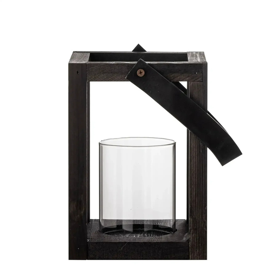 Bloomingville Laterne Lyra aus Kiefernholz und Glas in Schwarz, Höhe: 14 cm - Bild 1