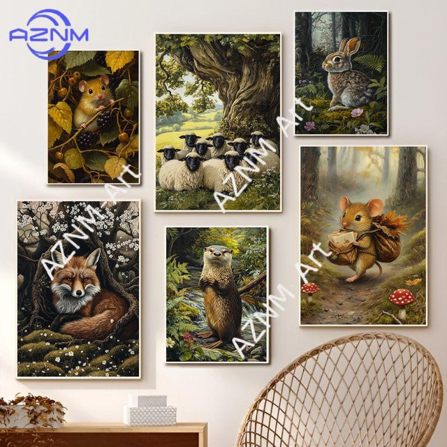 KAYOU Leinwanddruck Wandkunst mit Tierfiguren im Wald für Kinderzimmer und Heimdekoration, Mehrfarbig - Bild 1