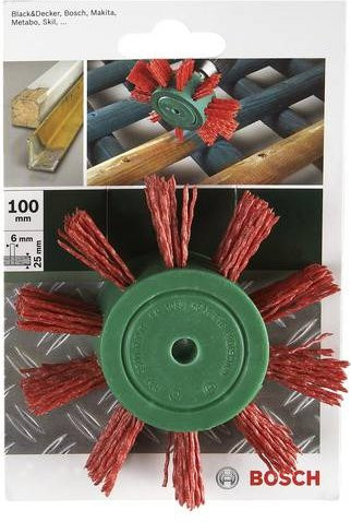 Bosch Fächerbürste für Bohrmaschinen mit Nylondraht und Korund Schleifmittel K80, Durchmesser: 100 mm, Farbe: Rot - Bild 1