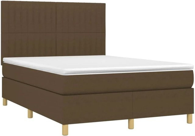 vidaXL Boxspringbett mit Matratze und LED in Dunkelbraun, Hybridbett mit USB-Anschluss und Kopfteil, B/T/H: 140 x 190 x 128 cm - Bild 1