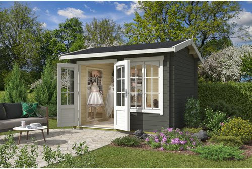 Lasita Gartenhaus Alex mit Satteldach in Grüngrau, B/H/T: 340 x 245,1 x 308,3 cm - Bild 1