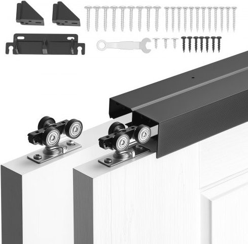 VEVOR Bypass-Schiebetürbeschlag-Set aus Aluminiumlegierung für Doppelschiebetüren, Schwarz Matt - Bild 1