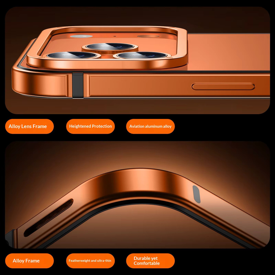 Apple Originalhülle für iPhone 16 und 15 Pro Max mit ultradünnem Aluminiumlegierungsrahmen und matter Rückseite in Weiß und Orange - Bild 4