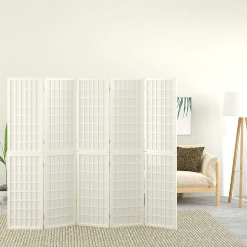 5-tlg. Paravent im japanischen Stil von Vidaxl, Weiß, B: 200 cm, H: 170 cm - Bild 1