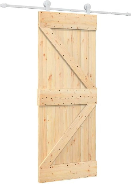 vidaXL Schiebetür aus massivem Kiefernholz in Natur und Weiß, B/H: 80 x 210 cm - Bild 1