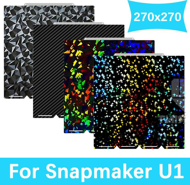 Snapmaker U1 Bauplatte mit doppelseitiger glatter PEO PET PEY und strukturierter PEI Oberfläche auf Federstahl, B/T: 270 x 270 mm - Bild 1