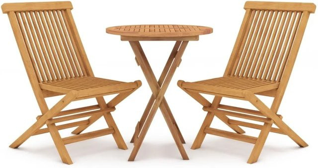 vidaXL 3-tlg Garten-Essgruppe aus Teakholz Modell 11, braun, runder Tisch und 3 Stühle - Bild 1