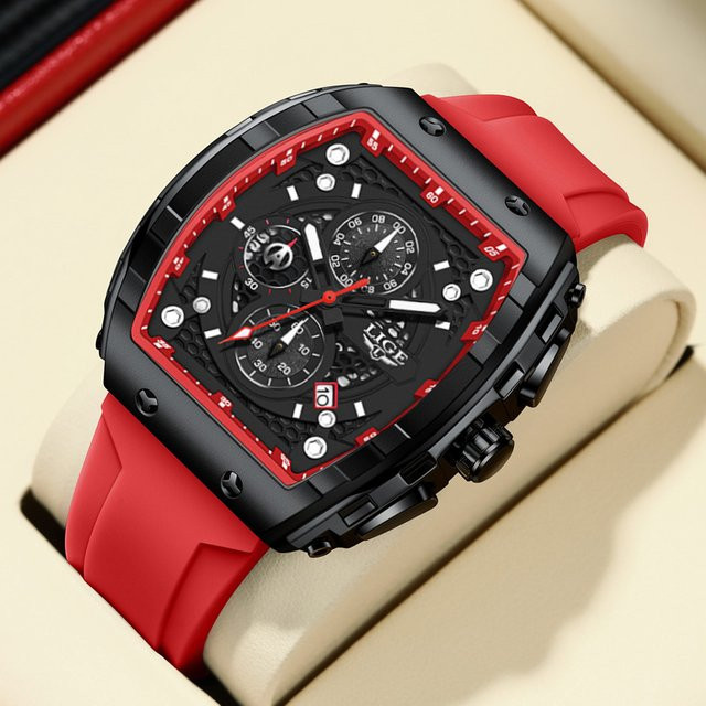 LIGE Armbanduhr Chronograph, Quarz, Eckig, Schwarz, Herren - Bild 1