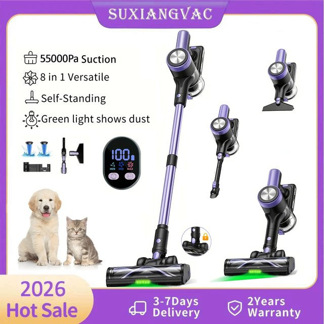 SUXIANGVAC Kabelloser Standstaubsauger in Schwarz mit 500W Leistung, 55KPA Saugkraft, 60 Minuten Akkulaufzeit, Smart-LED-Display und Beutellose Technologie für Teppiche und Tierhaare - Bild 1