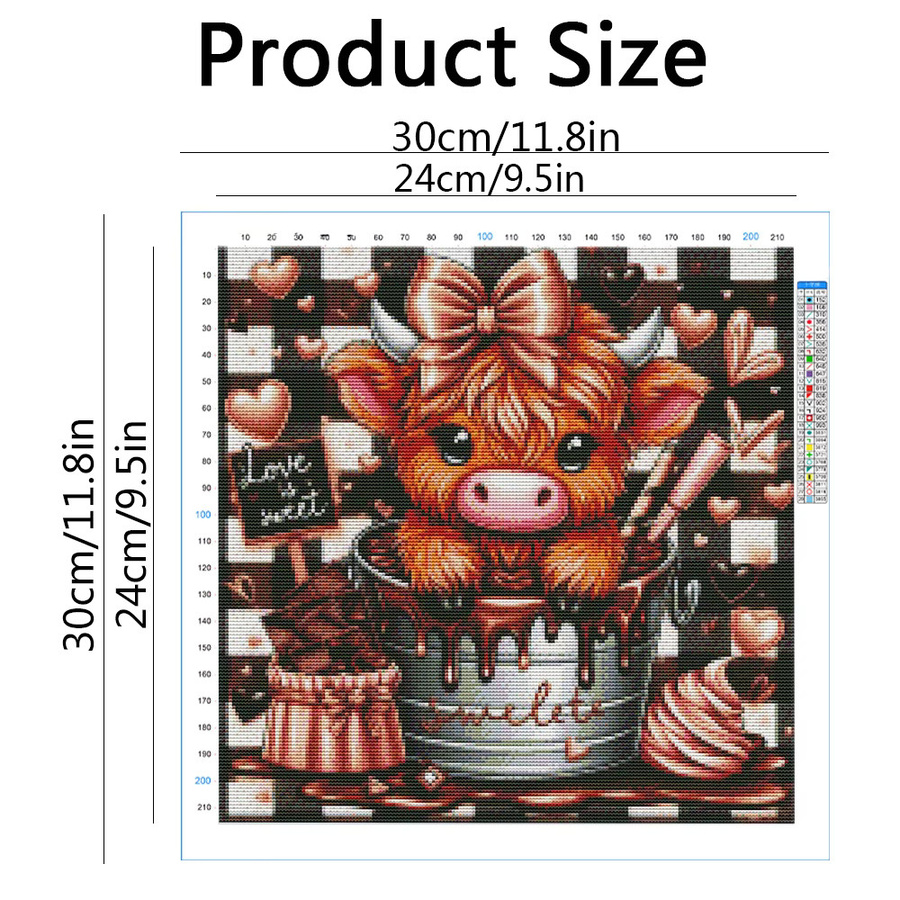 Evershine DIY Kreuzstich Set Kuh mit Herz Wandkunst, Mehrfarbig, B/H: 30 x 30 cm - Bild 2