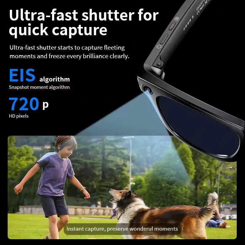 GUHUAVMI KI-Smart-Brille mit 8MP-Kamera, Videoaufnahme und Echtzeit-Übersetzung in über 100 Sprachen, Bluetooth-Sonnenbrille für Musik und Anrufe, Schwarz oder Blau - Bild 3