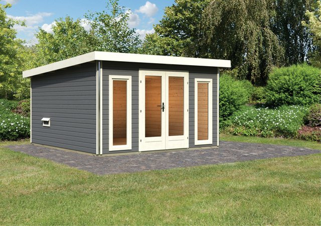 Saunahaus MAINBURG 3 mit Vorraum in Terragrau inklusive Sauna-Set mit 2 Liegen, B/T/H: 369 x 369 x 369 cm, Liegefläche: 200 x 170 cm - Bild 1