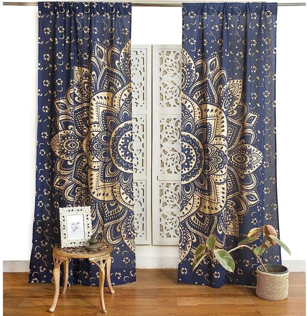Mandala Yoga Vorhänge im Bohemian Hippie Stil von Household supplies MH, Blau, 2er-Set, Höhe: 130 cm, Breite: 50 cm pro Panel - Bild 1