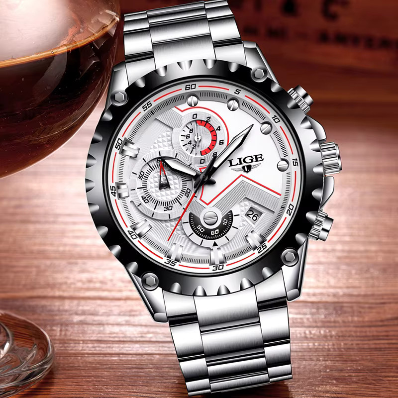 LIGE Chronograph, Quarz, Edelstahl, Silber, Herren - Bild 3