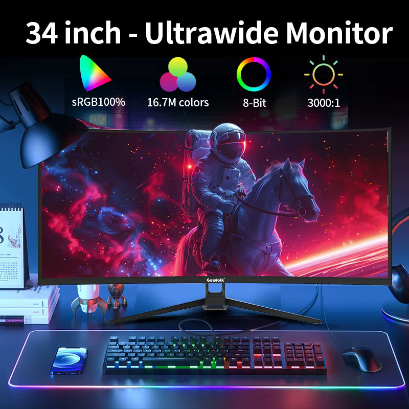 Gawfolk 34 Zoll UltraWide Gaming Monitor mit IPS Direct-View Panel, 120Hz, QHD 1440p Auflösung, 21:9 Format, Schwarz - Bild 3