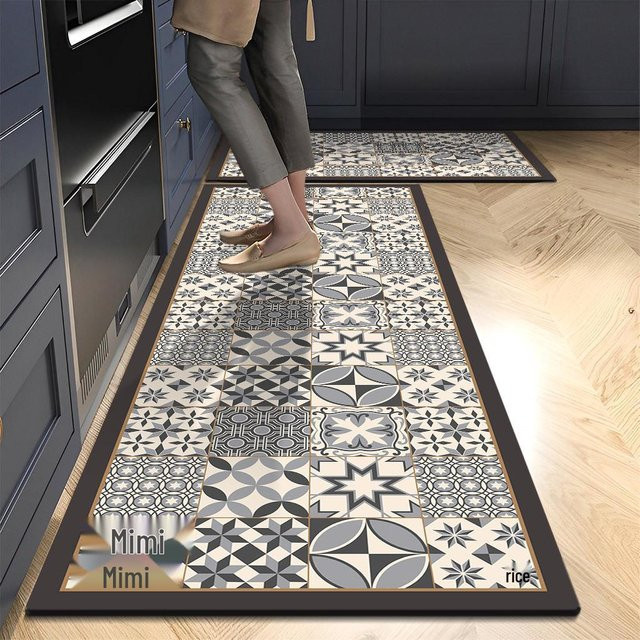 HomeHarmony Diatomeenerde Bodenmatte mit Retro-Muster in Grau, wasserabsorbierend und schnelltrocknend, B/T: 40 x 30 cm - Bild 1