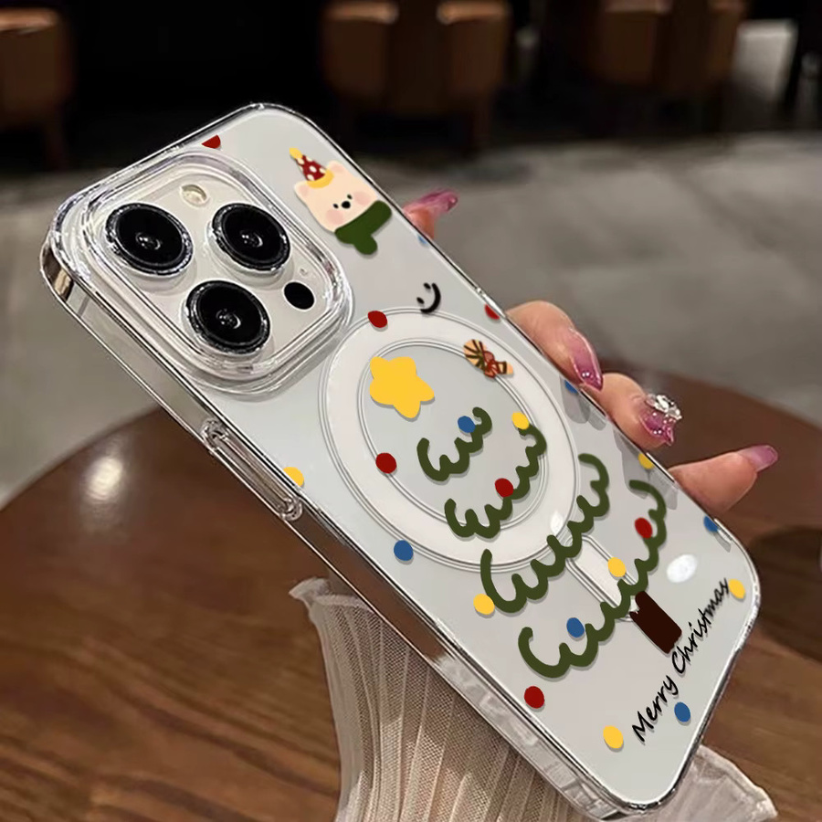 Magnetische Silikon Handyhülle mit Weihnachtsbaum-Design für Samsung Galaxy Modelle (A56 5G, A17, A16, A55, A54, A15, A36, A26, A07, A06, S25 Ultra, S24 FE, S23, S22) in Transparent - Bild 3